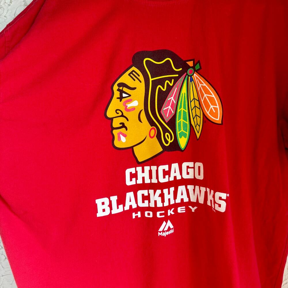 Chicago Blackhawks Majestic T-Shirt Mens 3XL Red NHL Hockey Graphic Tee - Picture 2 of 6